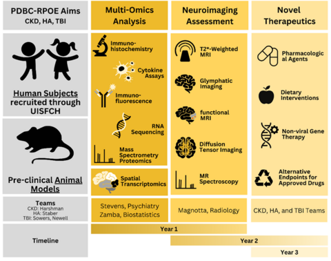 A schematic outlines a 3-year research plan for the Pediatric Developing Brain Collaborative