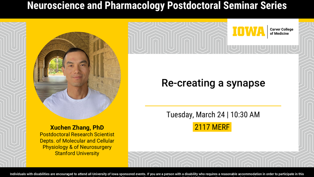 Neuroscience & Pharmacology Postdoctoral Seminar - Xuchen Zhang, PhD promotional image